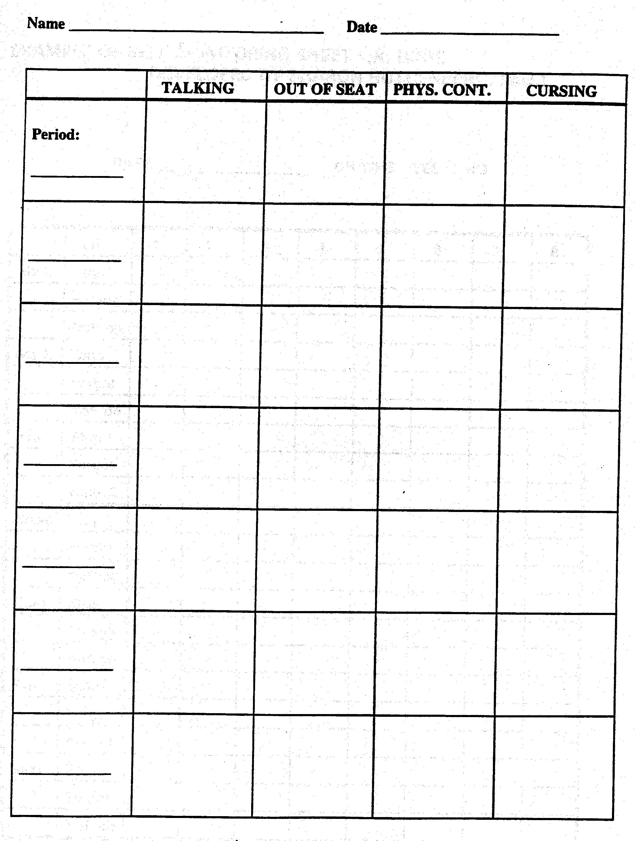 Self Monitoring Chart For On Task Behavior